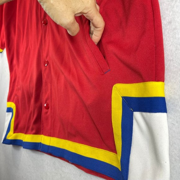 BROOKLYN XPRESS Mens XXL Warm Up Y2K Snap Up Short Sleeve Jersey Pockets - Picture 5 of 8